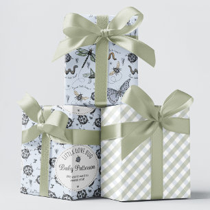 Cute Blue and Sage Insect Wrapping Paper Sheets