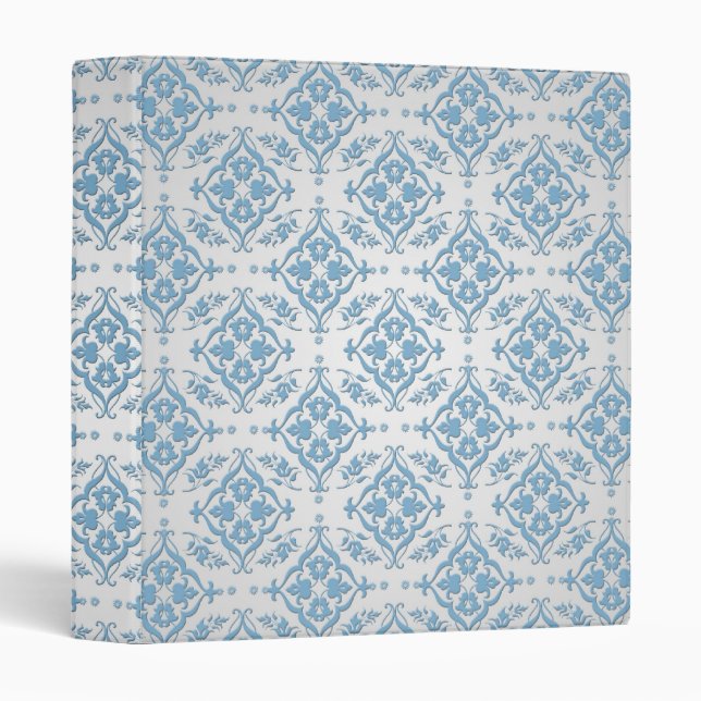 Cute Blue and Silver Damask Pattern Binder (Front/Spine)