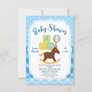 Cute Blue and White Boy Toys Baby Shower Invitation