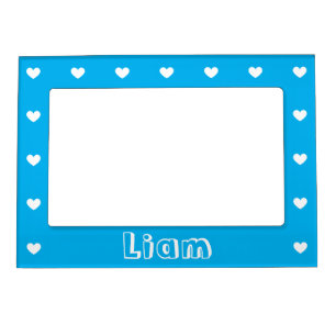 Cute Blue and White Boys Name with Hearts Photo Magnetic Frame