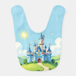 Cute blue and white castle baby bib