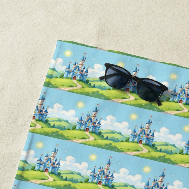Cute blue and white castle beach towel (In Situ)
