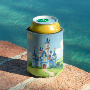 Cute blue and white castle can cooler