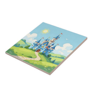Cute blue and white castle ceramic tile