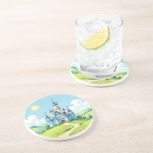 Cute blue and white castle coaster