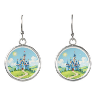 Cute blue and white castle earrings