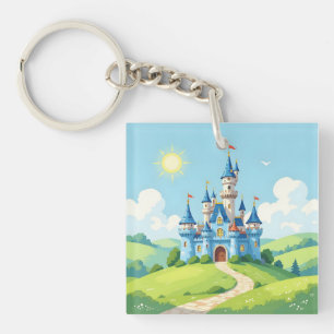 Cute blue and white castle keychain