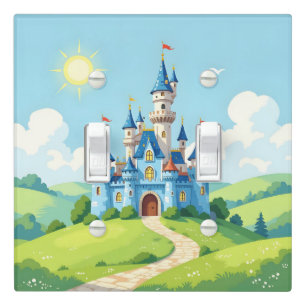 Cute blue and white castle light switch cover