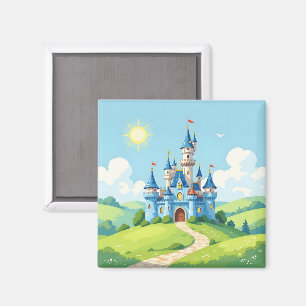 Cute blue and white castle magnet