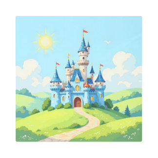 Cute blue and white castle metal print