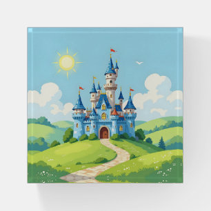Cute blue and white castle paperweight