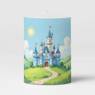 Cute blue and white castle pillar candle