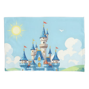 Cute blue and white castle pillow case