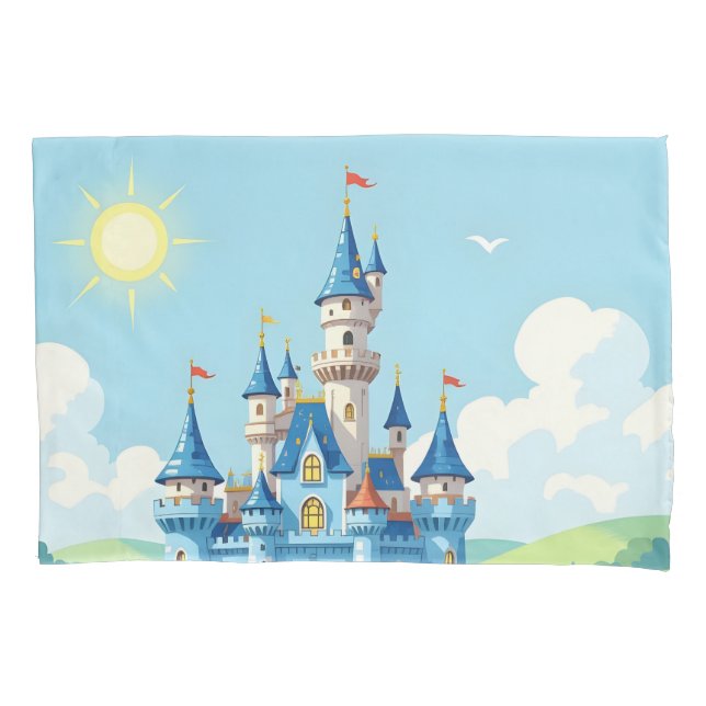 Cute blue and white castle pillow case (Front)