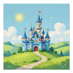 Cute blue and white castle poster