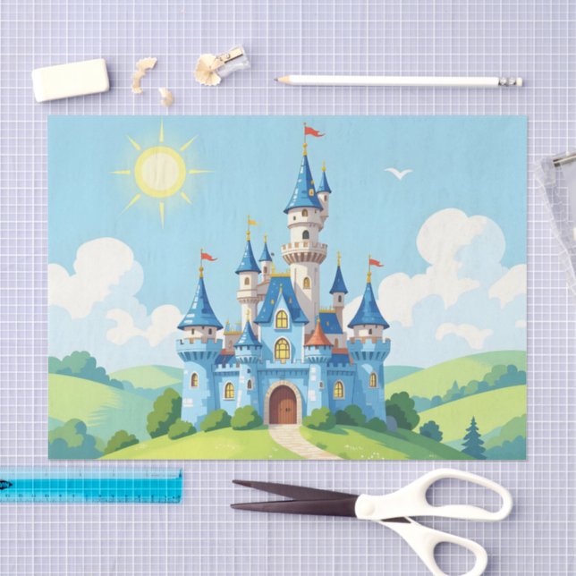 Cute blue and white castle tissue paper (Craft)