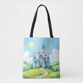 Cute blue and white castle tote bag
