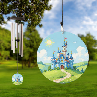 Cute blue and white castle wind chime 