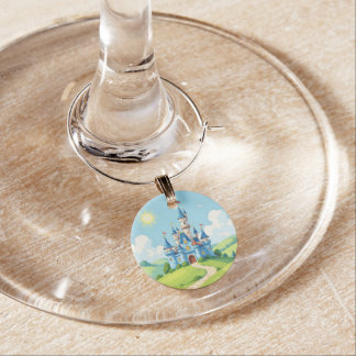 Cute blue and white castle wine charm