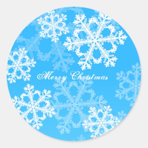 Cute blue and white Christmas snowflakes Classic Round Sticker