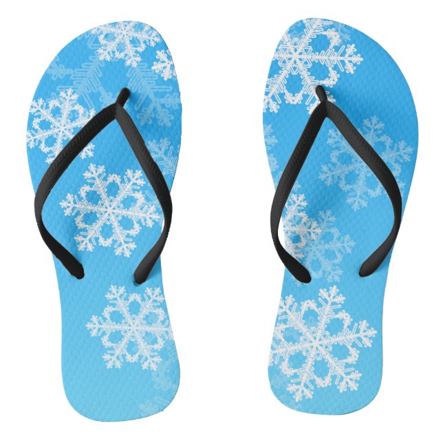 Cute blue and white Christmas snowflakes Flip Flops (Footbed)