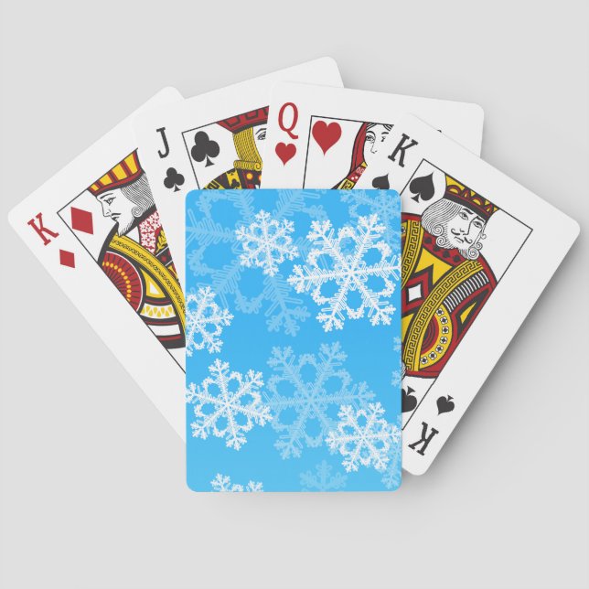 Cute blue and white Christmas snowflakes Poker Cards (Back)