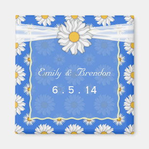 Cute Blue and White Floral Daisy Wedding Magnet