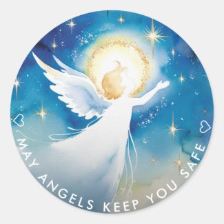 Cute Blue And White Guardian Angel Watercolor 