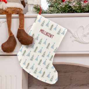 Cute blue and white hand drawn Scandinavian Small Christmas Stocking