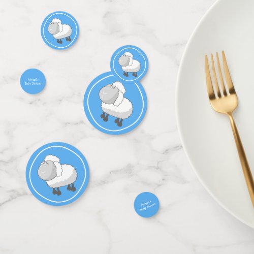 Cute Blue and White Lamb Baby Shower Confetti