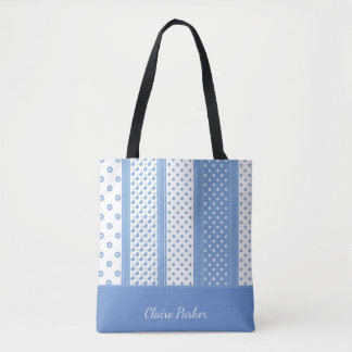 Cute blue and white modern trendy hearts tote bag