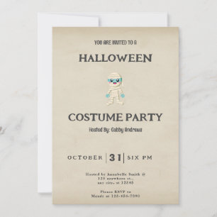 Cute Blue and White Mummy Vintage Halloween Invitation