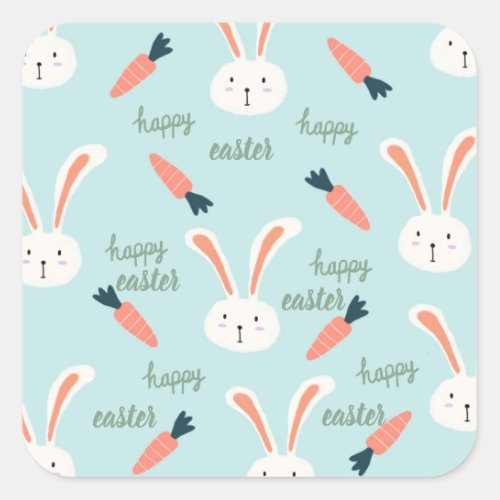 Cute Blue And White Rabbit Bunny Easter Square Sticker