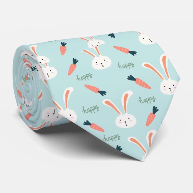 Cute Blue And White Rabbit Bunny Pattern Neck Tie (Rolled)