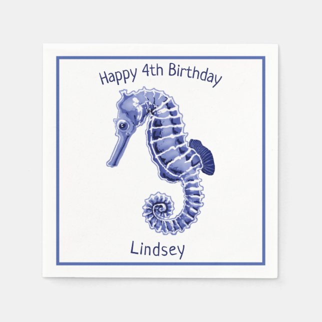 Cute blue and white seahorse  napkins (Front)