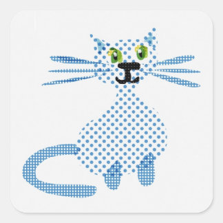 Cute  blue and white spot cat square sticker