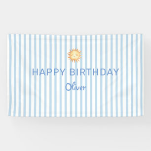 Cute Blue and white stripe Happy Birthday  Banner