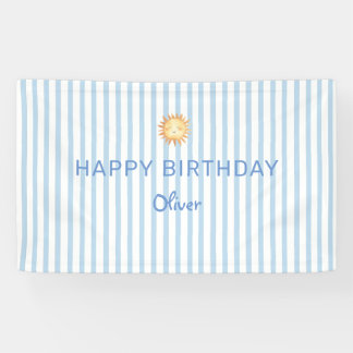 Cute Blue and white stripe Happy Birthday Banner
