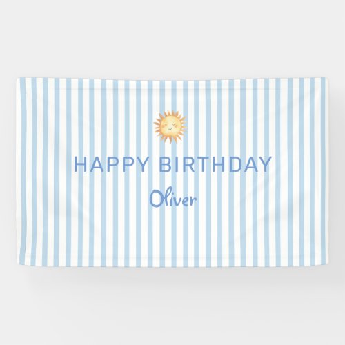 Cute Blue and white stripe Happy Birthday Banner