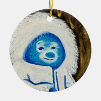 Cute Blue and White Yeti Soft Pastel Painted Ceramic Ornament