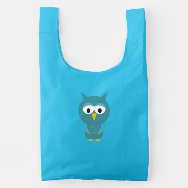 Cute Blue And Yellow Cartoon Owl Reusable Bag (Front)