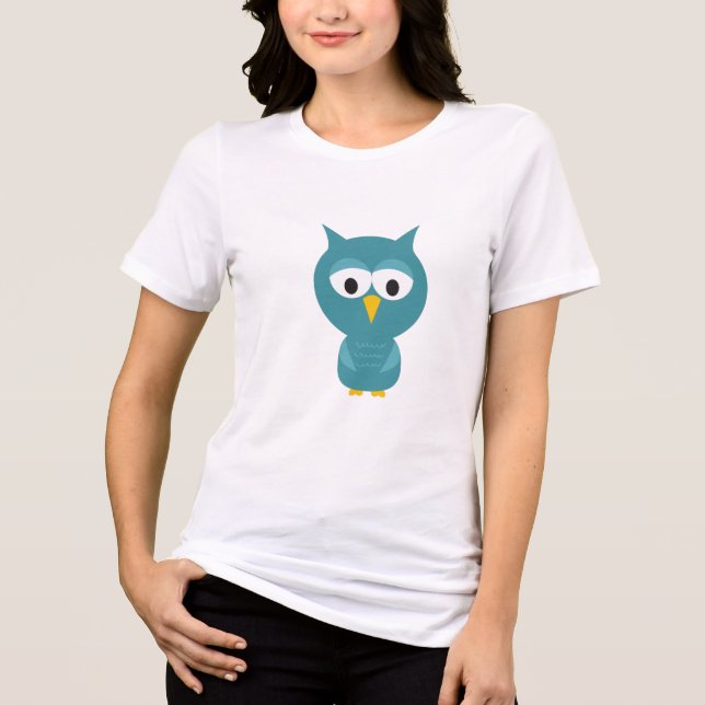 Cute Blue And Yellow Cartoon Owl Tri-Blend Shirt (Front)