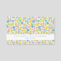 Cute Blue and Yellow Ditsy Floral Modern Business Card