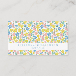 Cute Blue and Yellow Ditsy Floral Modern Business Card