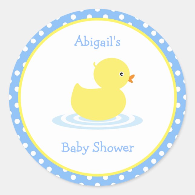 Cute Blue and Yellow Duck Baby Shower Classic Roun Classic Round Sticker (Front)
