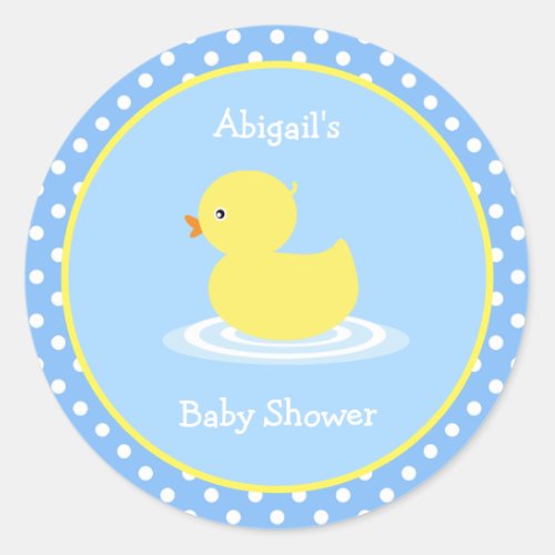 Cute Blue and Yellow Duck Baby Shower Classic Round Sticker