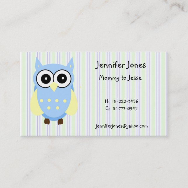 Cute Blue and Yellow Owl Calling Card (Front)