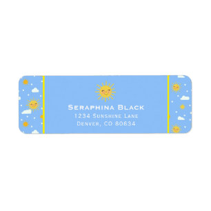 Cute Blue And Yellow Sunshine Clouds Label