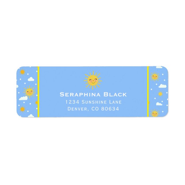 Cute Blue And Yellow Sunshine Clouds Label (Front)