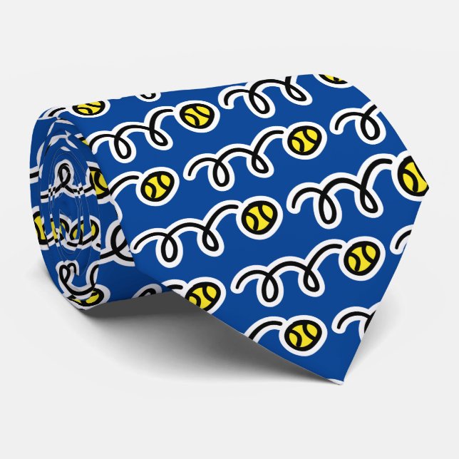 Cute blue and yellow tennis ball pattern neck tie (Rolled)